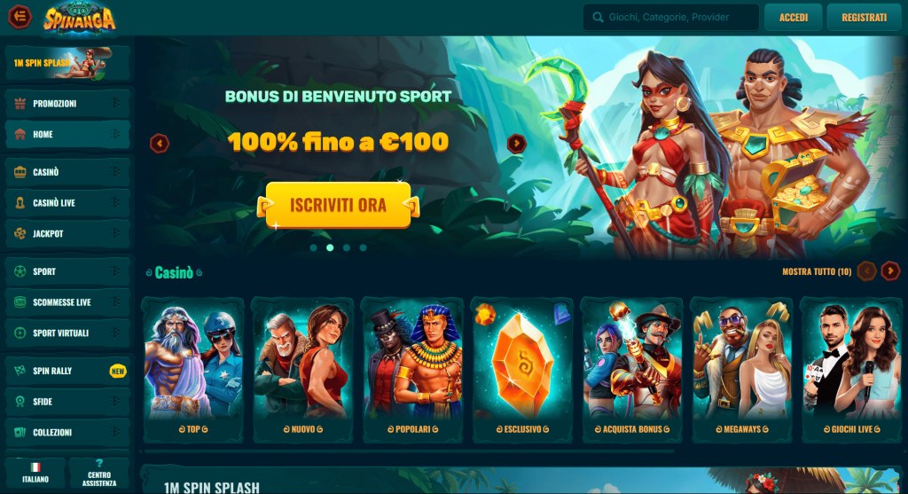 Spinanga Casino lobby – giochi online e slot disponibili