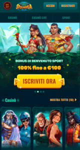 Interfaccia principale di Spinanga su smartphone
