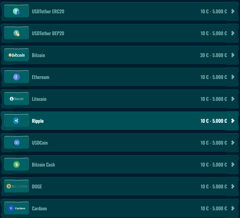 Pagamento con criptovaluta USDT Spinanga